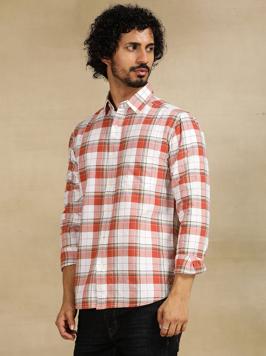 Red Checked Slim Fit Casual Shirt | Greenfibre