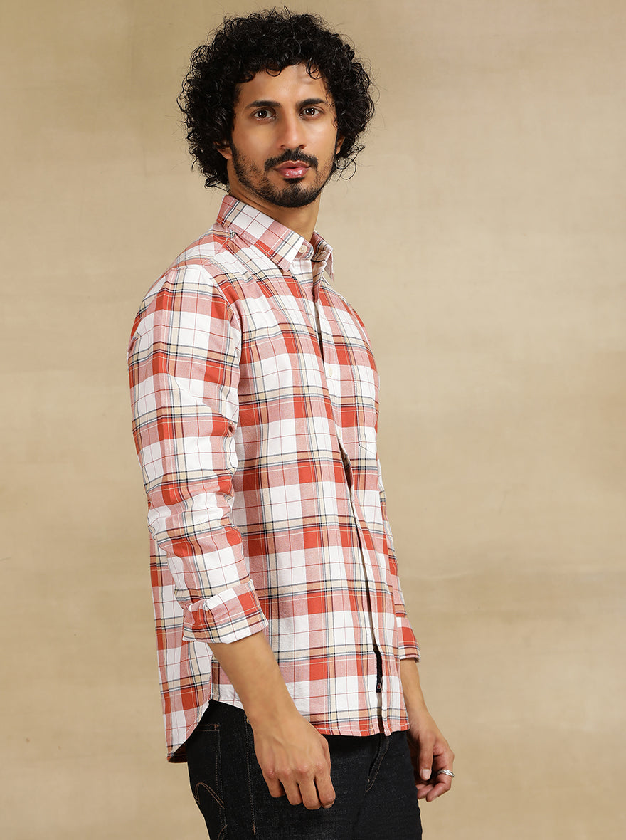 Red Checked Slim Fit Casual Shirt | Greenfibre