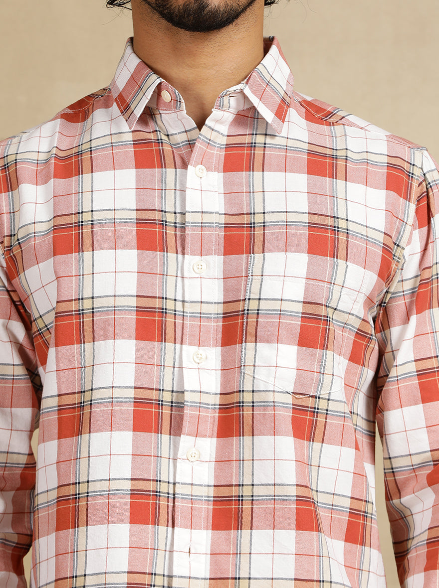 Red Checked Slim Fit Casual Shirt | Greenfibre