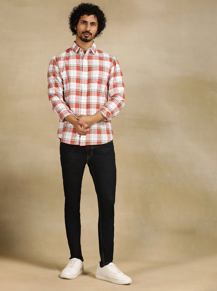 Red Checked Slim Fit Casual Shirt | Greenfibre