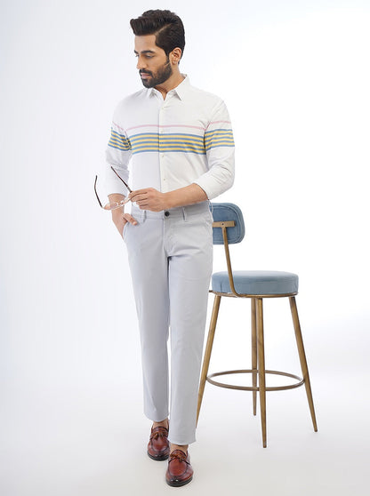 Light Grey Solid Neo Fit Casual Trouser | Greenfibre