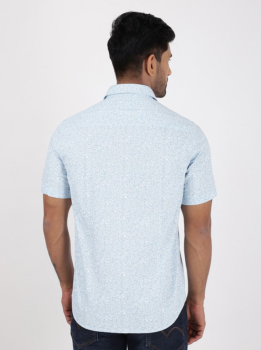 Light Blue Printed Smart Fit Semi Casual Shirt | Greenfibre