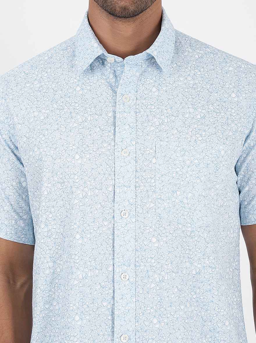 Light Blue Printed Smart Fit Semi Casual Shirt | Greenfibre