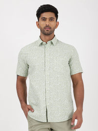 Light Green Printed Smart Fit Semi Casual Shirt | Greenfibre