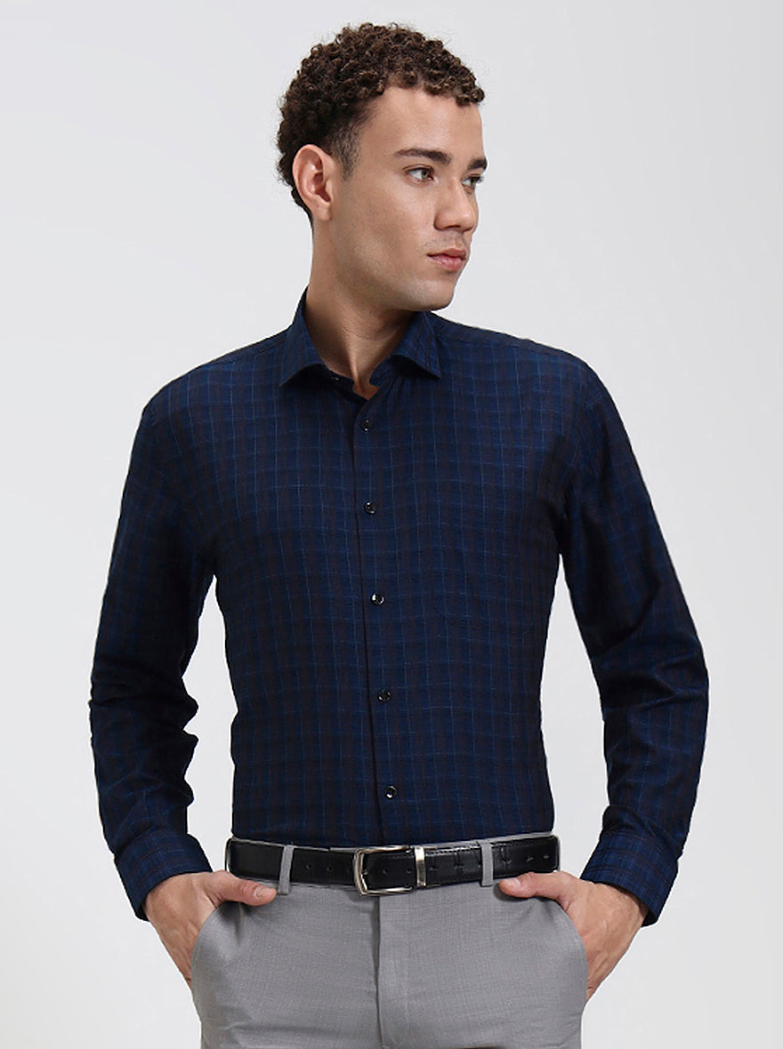 Blue Checked Regular Fit Formal Shirt | Greenfibre