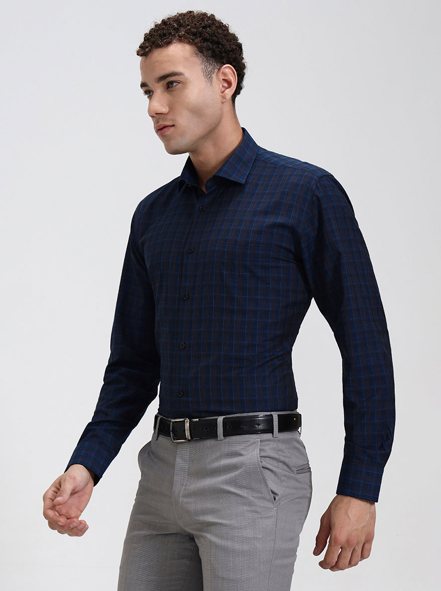 Blue Checked Regular Fit Formal Shirt | Greenfibre