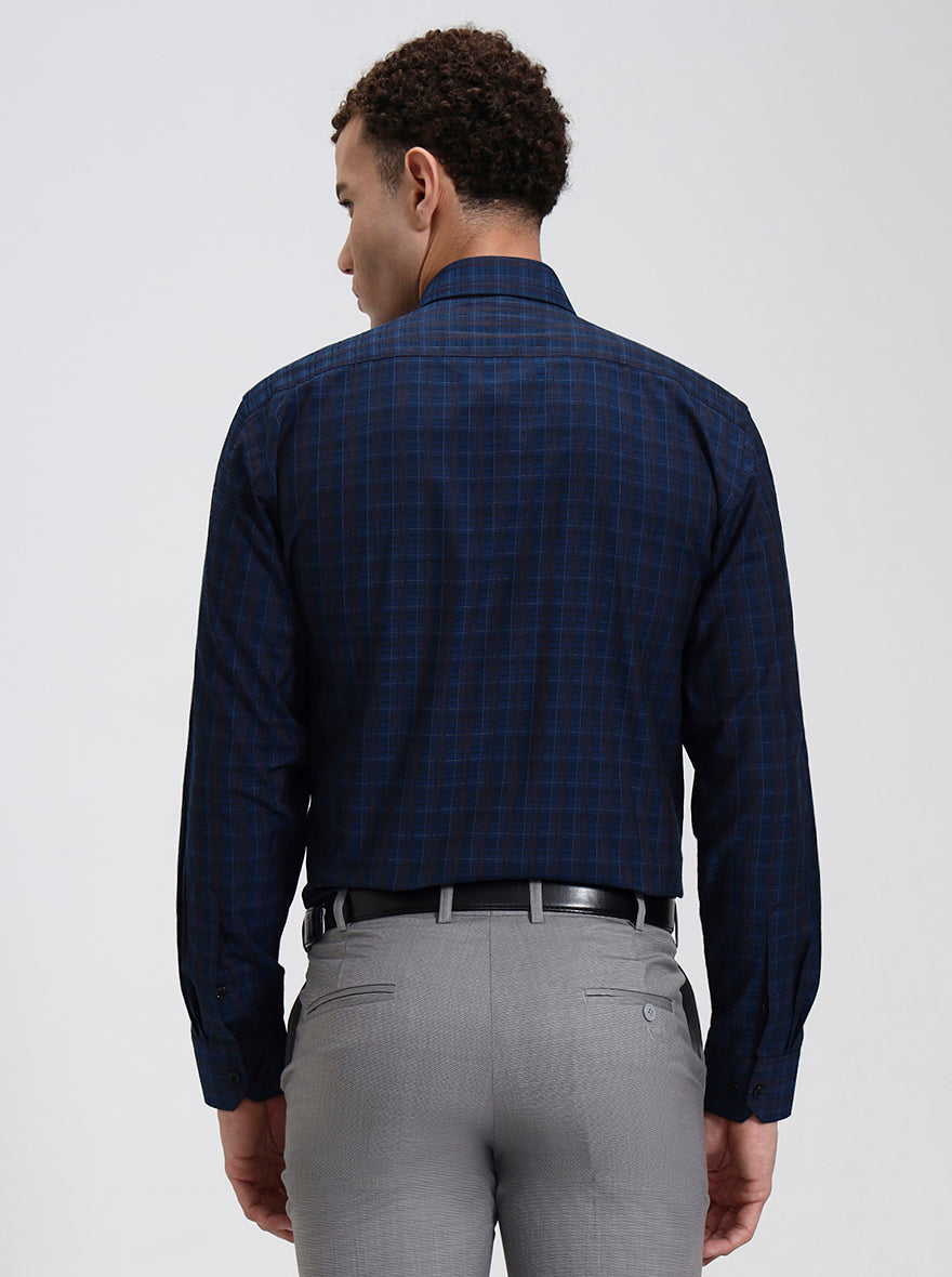 Blue Checked Regular Fit Formal Shirt | Greenfibre