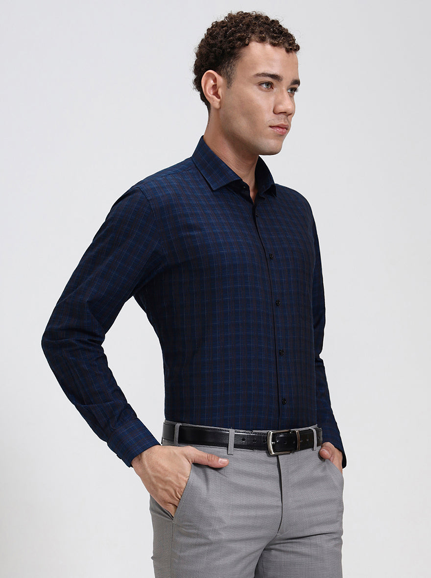 Blue Checked Regular Fit Formal Shirt | Greenfibre