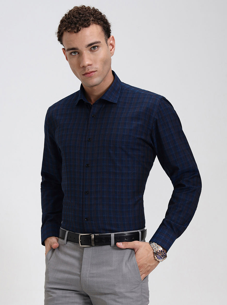 Blue Checked Regular Fit Formal Shirt | Greenfibre