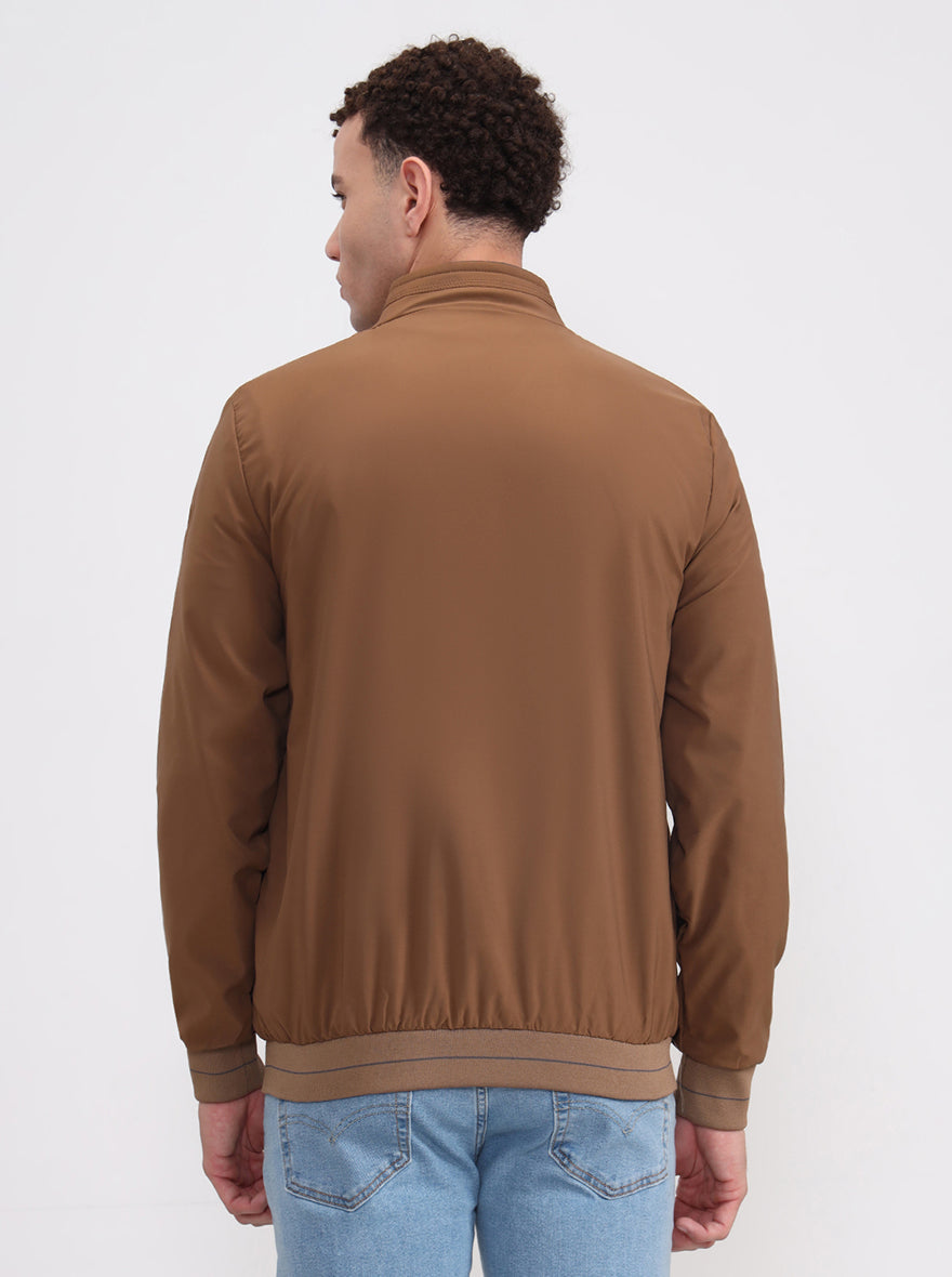 Khaki & Grey Solid Slim Fit Winter Jacket | Greenfibre