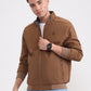 Khaki & Grey Solid Slim Fit Winter Jacket | Greenfibre