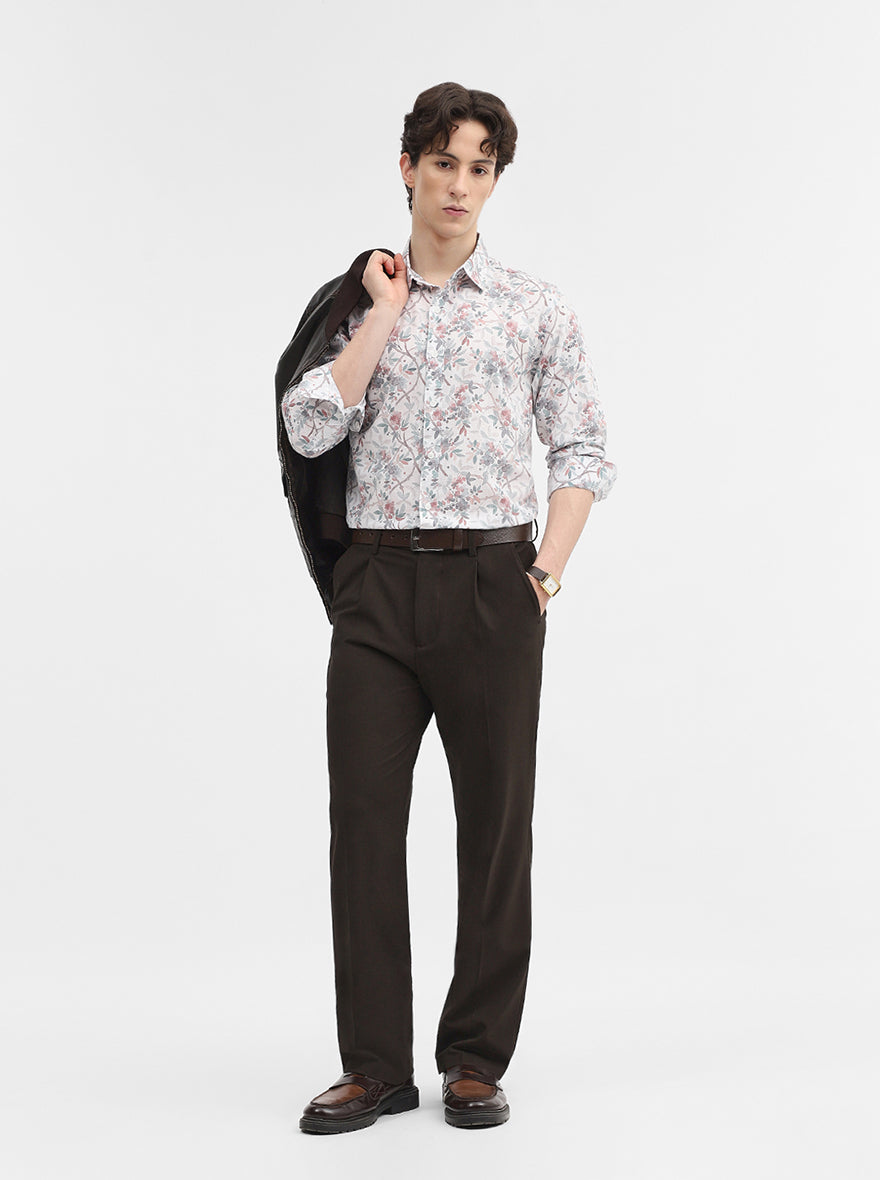 White & Green Printed Slim Fit Casual Shirt | Greenfibre