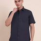 Charcoal Blue Solid Smart Fit Semi Casual Shirt | Greenfibre
