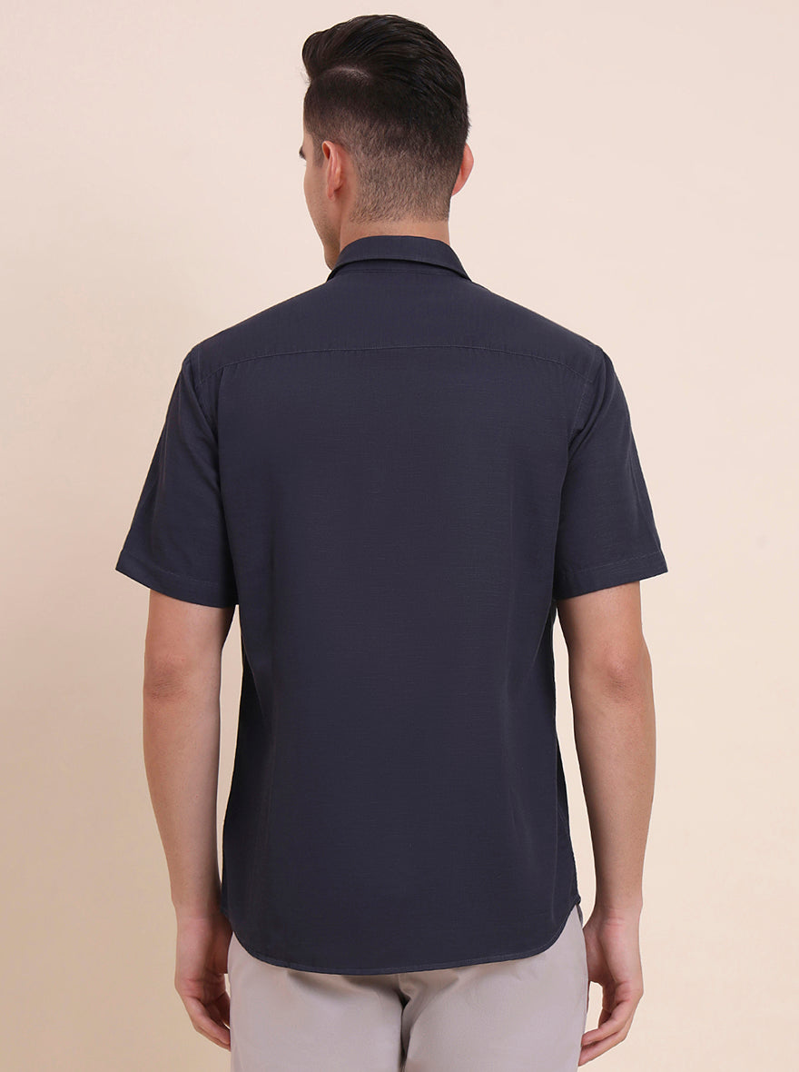 Charcoal Blue Solid Smart Fit Semi Casual Shirt | Greenfibre