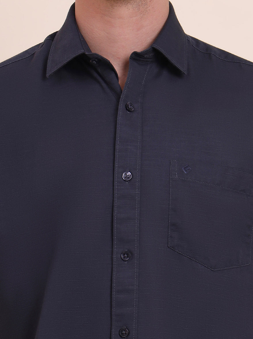 Charcoal Blue Solid Smart Fit Semi Casual Shirt | Greenfibre