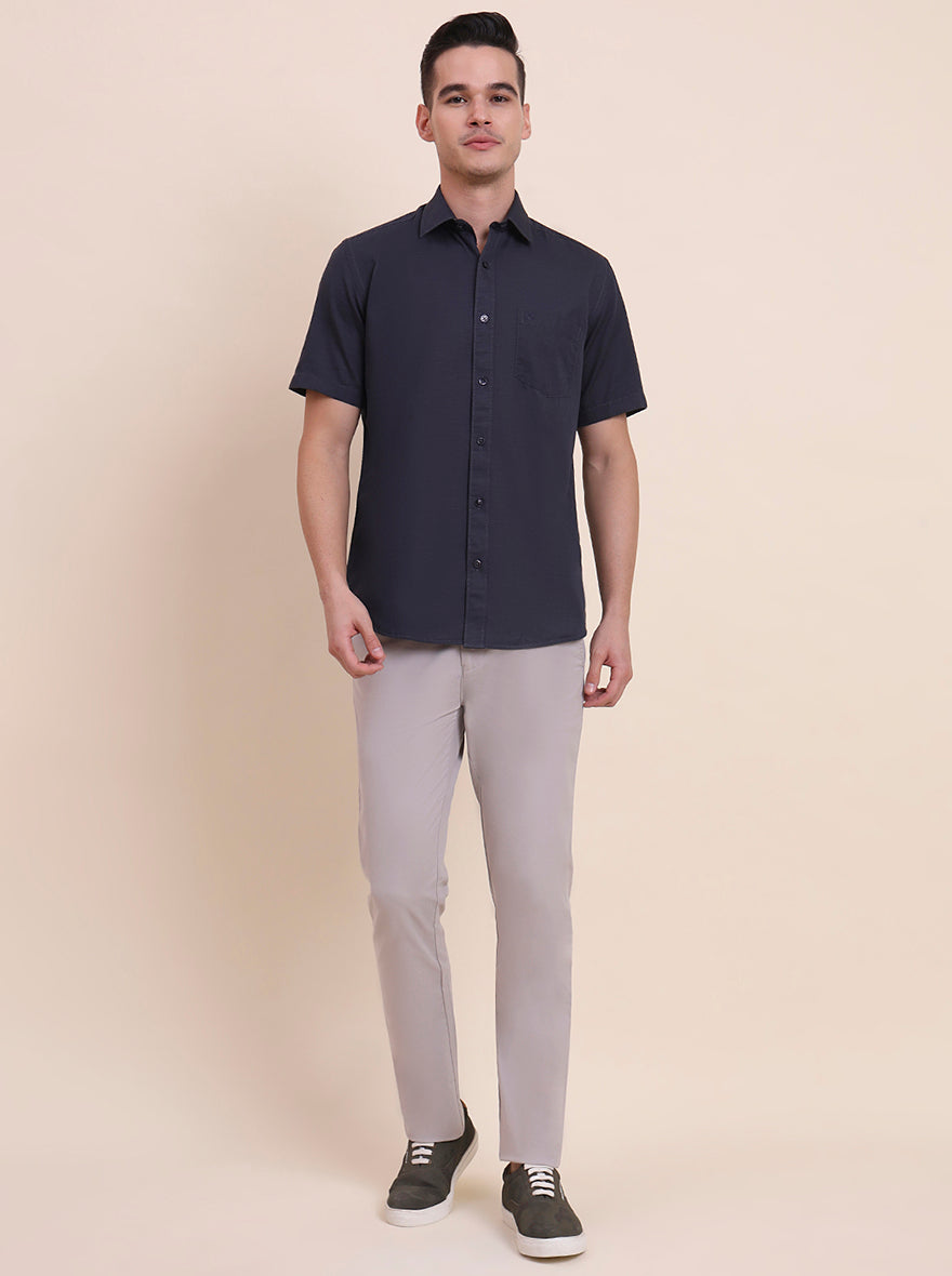 Charcoal Blue Solid Smart Fit Semi Casual Shirt | Greenfibre