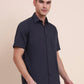 Charcoal Blue Solid Smart Fit Semi Casual Shirt | Greenfibre
