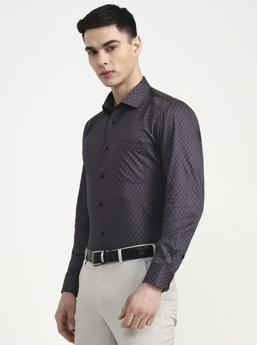 Purple Printed Slim Fit Formal Shirt | Greenfibre