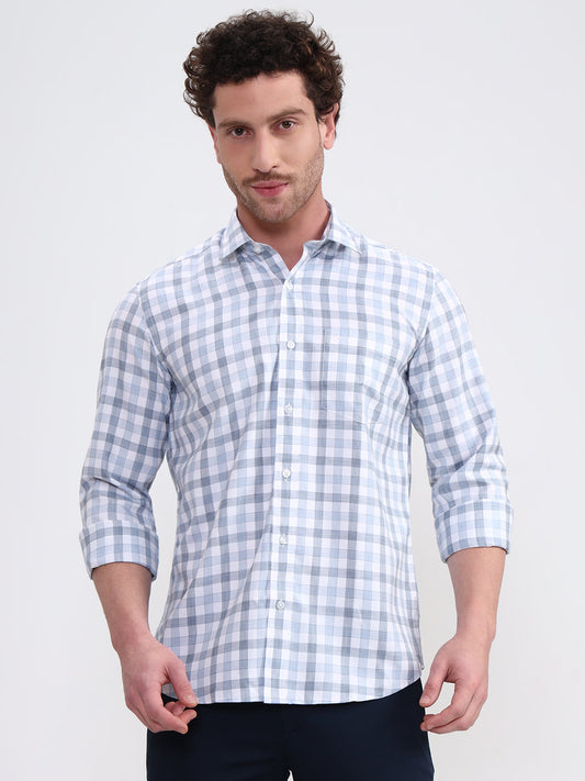 Blue Checked Smart Fit Semi Casual Shirt | Greenfibre
