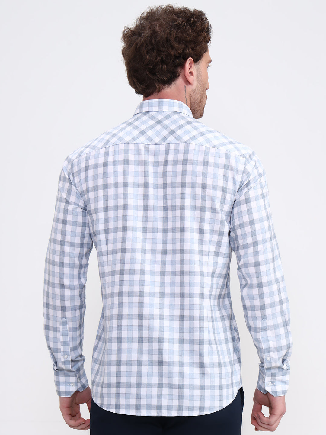 Blue Checked Smart Fit Semi Casual Shirt | Greenfibre