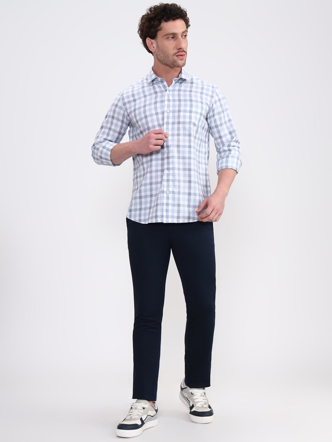 Blue Checked Smart Fit Semi Casual Shirt | Greenfibre