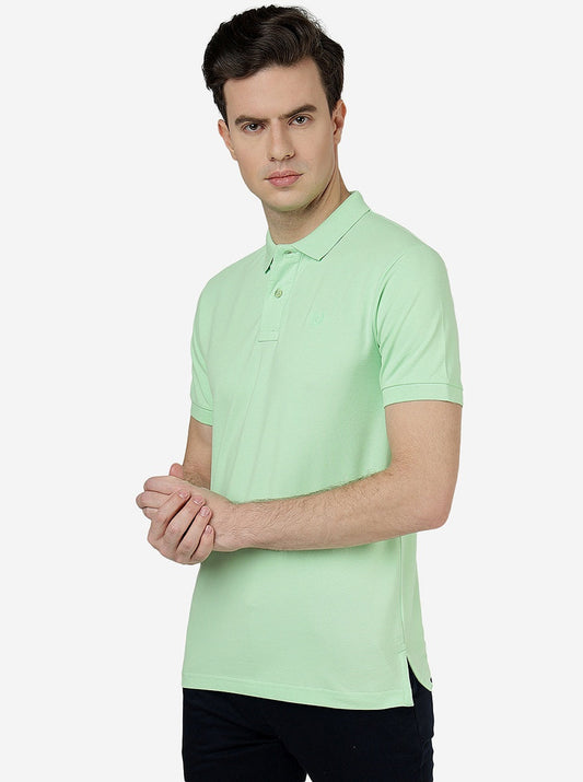 Light Green Solid Slim Fit Polo T-Shirt | Greenfibre