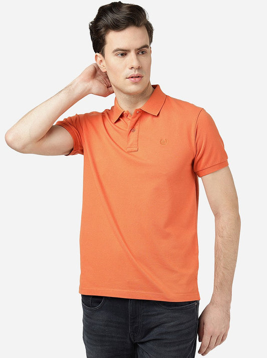 Salmon Solid Slim Fit Polo T-Shirt