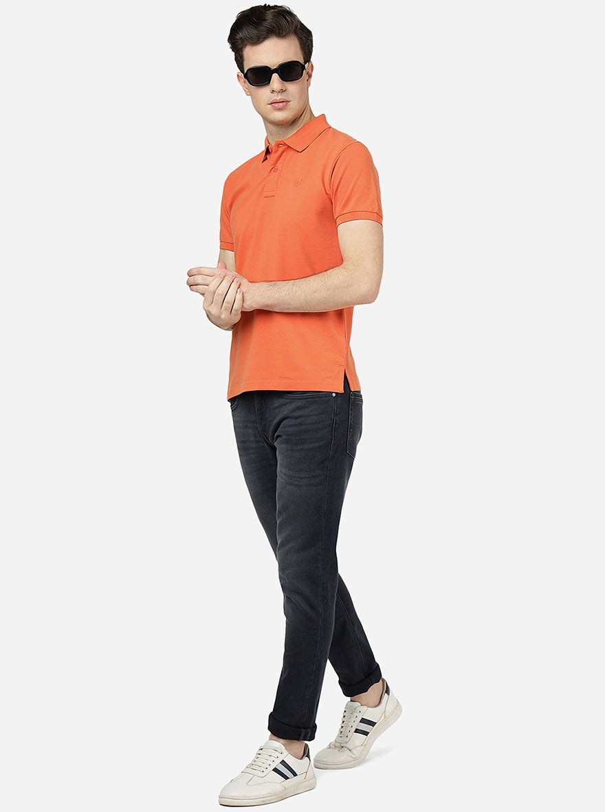 Salmon Solid Slim Fit Polo T-Shirt