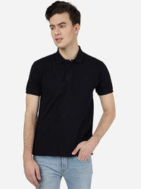 Navy Blue Solid Slim Fit Polo T-Shirt | Greenfibre