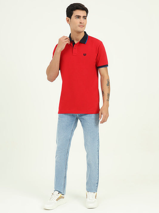 Blood Red Solid Slim Fit Polo T-Shirt | Greenfibre