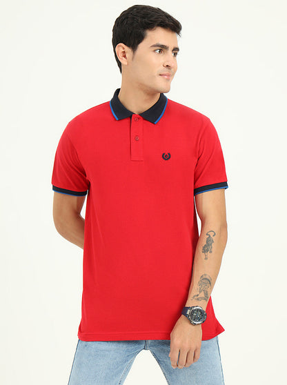 Blood Red Solid Slim Fit Polo T-Shirt | Greenfibre