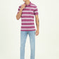 White & Lavender Striped Slim Fit Polo T-Shirt | Greenfibre