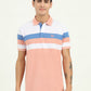 White & Peach Striped Slim Fit Polo T-Shirt | Greenfibre