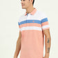 White & Peach Striped Slim Fit Polo T-Shirt | Greenfibre