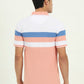 White & Peach Striped Slim Fit Polo T-Shirt | Greenfibre