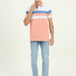 White & Peach Striped Slim Fit Polo T-Shirt | Greenfibre