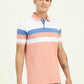 White & Peach Striped Slim Fit Polo T-Shirt | Greenfibre