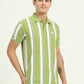 Green & White Striped Slim Fit Polo T-Shirt | Greenfibre