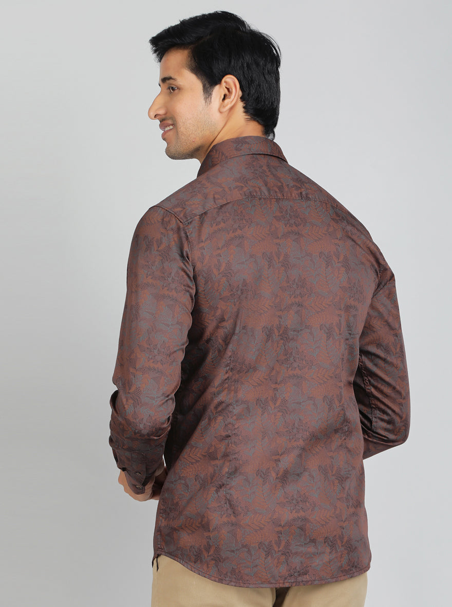 Brown Printed Slim Fit Casual Shirt | JadeBlue