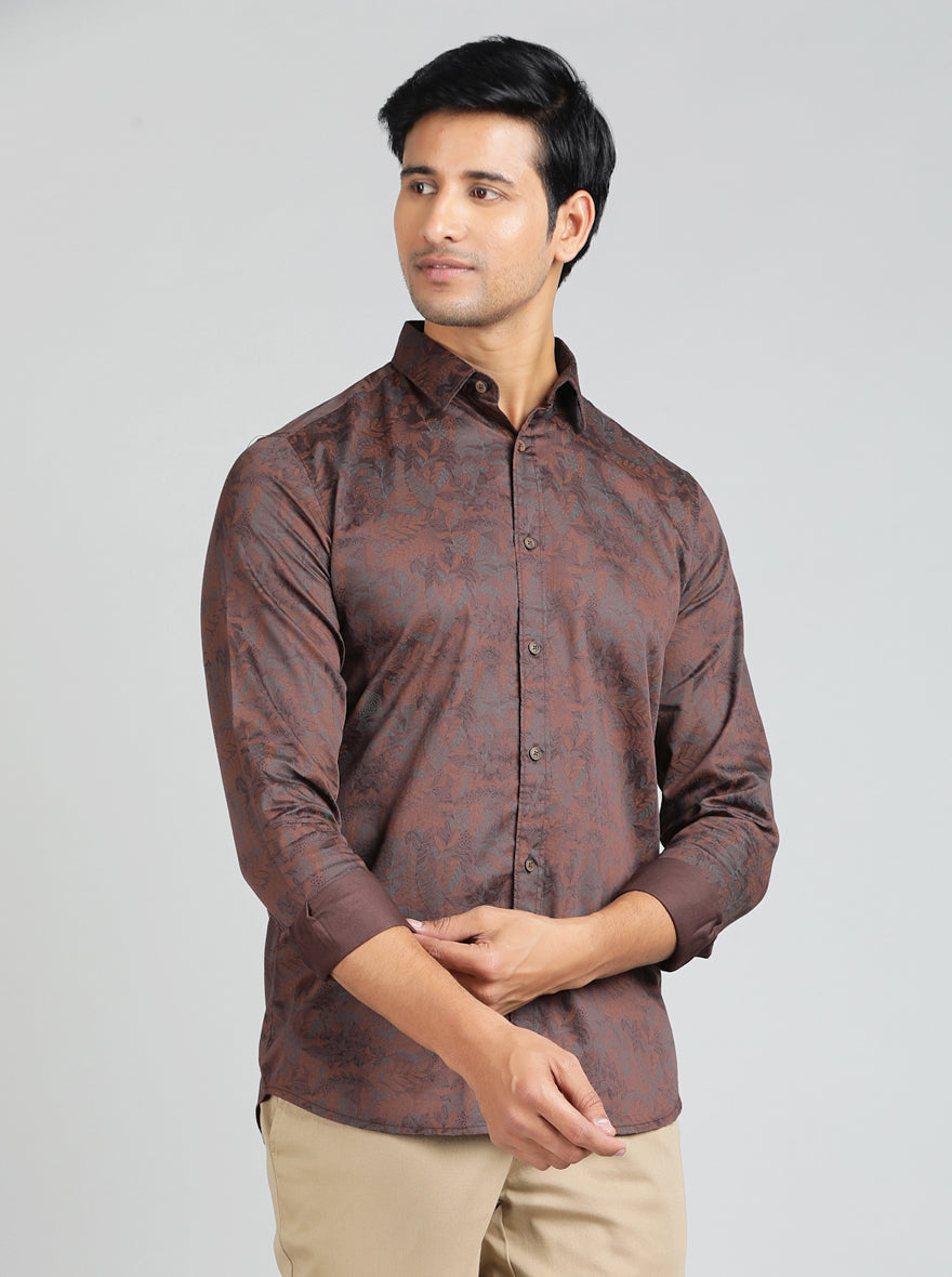 Brown Printed Slim Fit Casual Shirt | JadeBlue