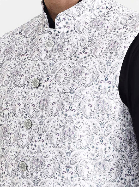 Grey & White Printed  Waistcoat | Greenfibre