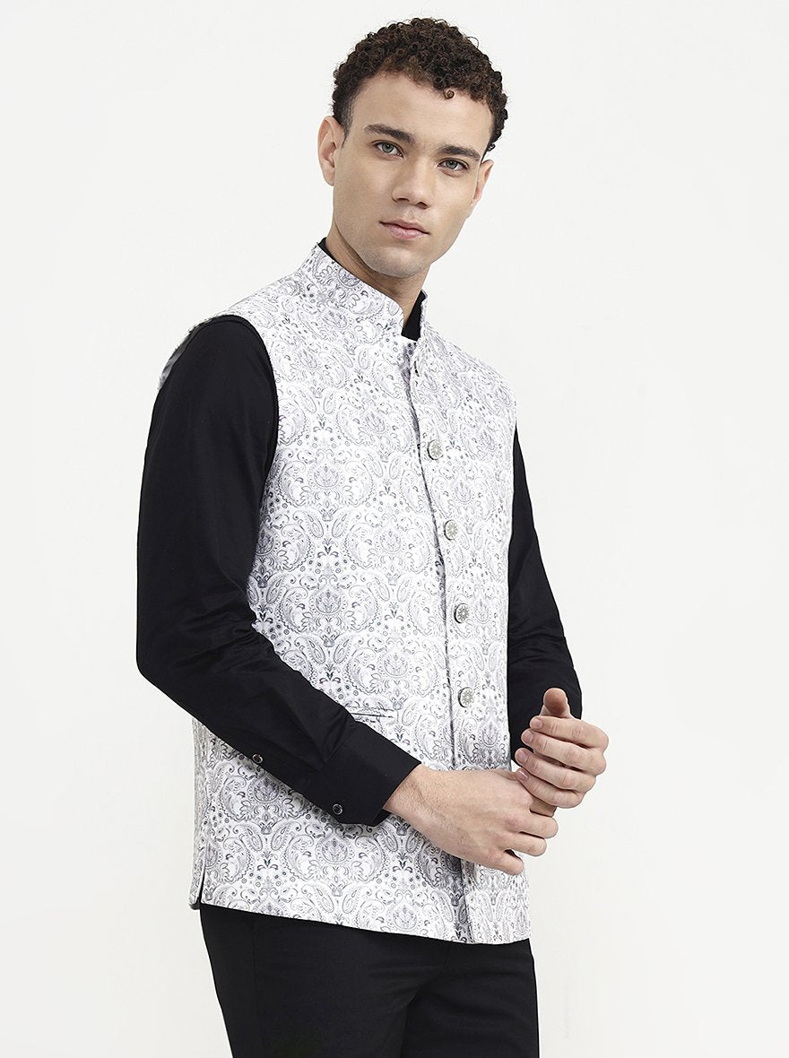 Grey & White Printed  Waistcoat | Greenfibre