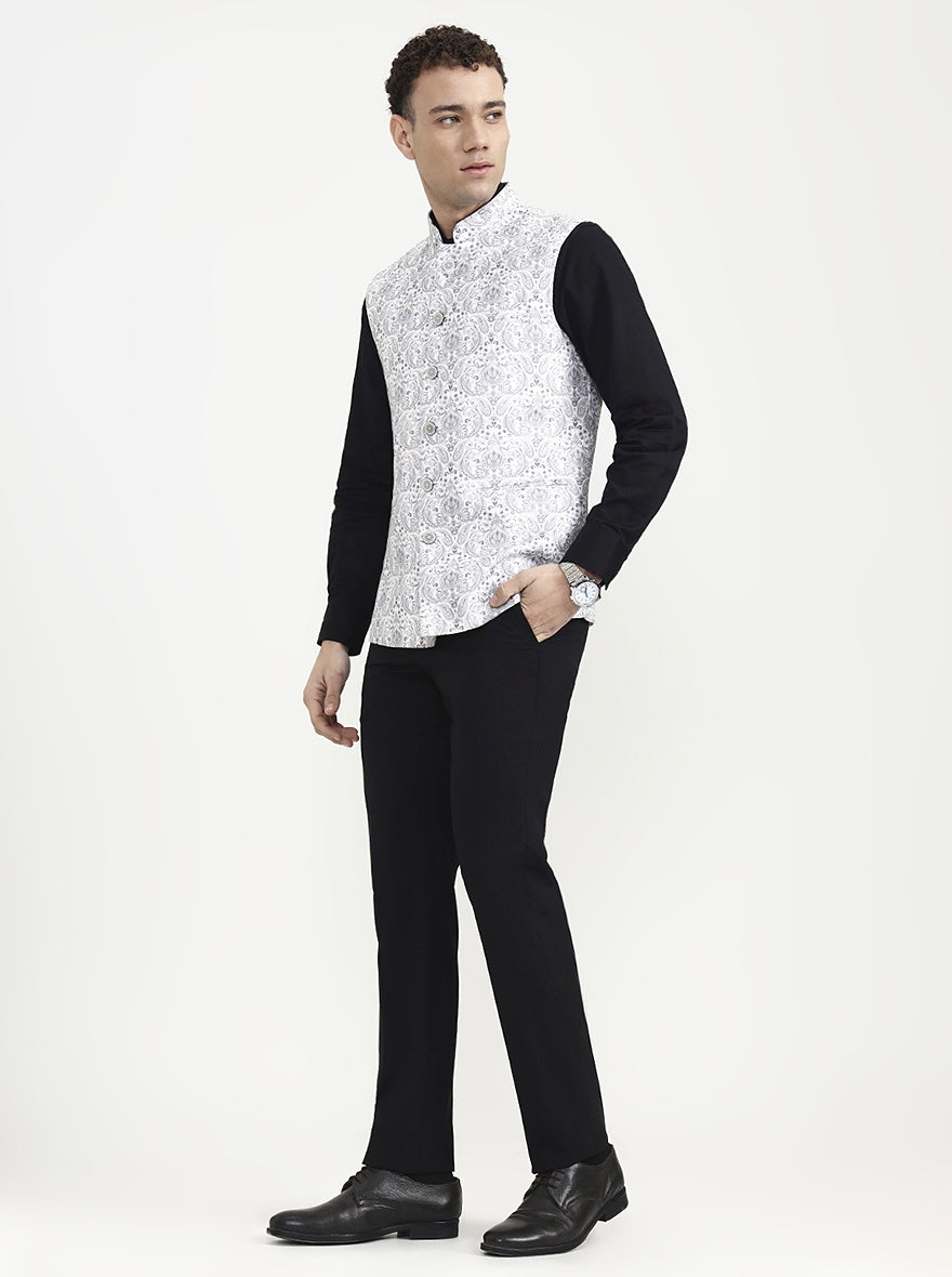 Grey & White Printed  Waistcoat | Greenfibre