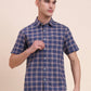 Navy Blue Checked Slim Fit Casual Shirt | Greenfibre