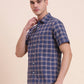 Navy Blue Checked Slim Fit Casual Shirt | Greenfibre