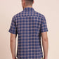Navy Blue Checked Slim Fit Casual Shirt | Greenfibre