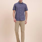 Navy Blue Checked Slim Fit Casual Shirt | Greenfibre