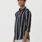 Navy Blue Striped Slim Fit Casual Shirt | Greenfibre