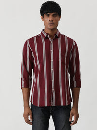 Wine Striped Slim Fit Casual Shirt | Greenfibre