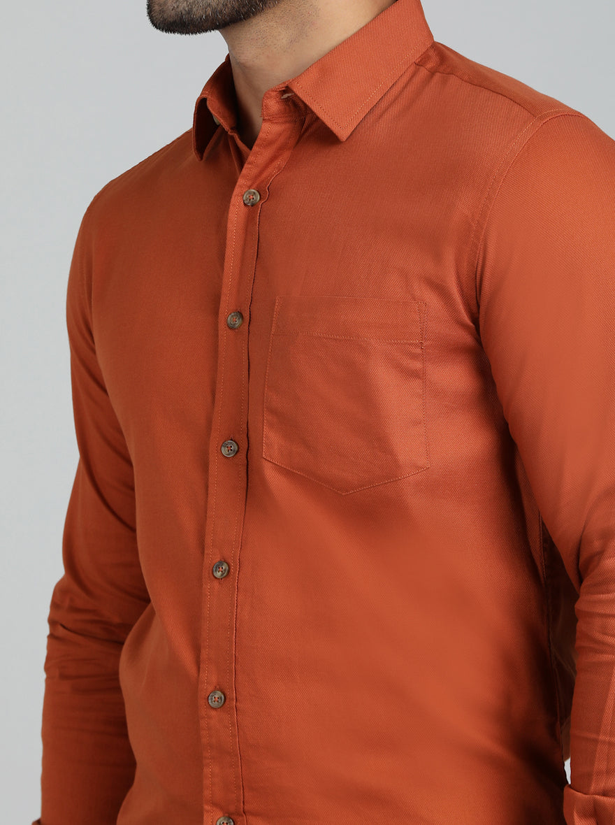Greenfibre Rust 100% Cotton Casual Shirt - Slim Fit Solid Pattern